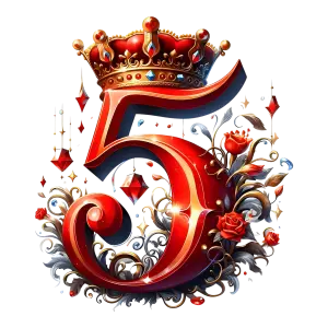 Ornate Red Number 5 with Gold Crown and Floral Decoration