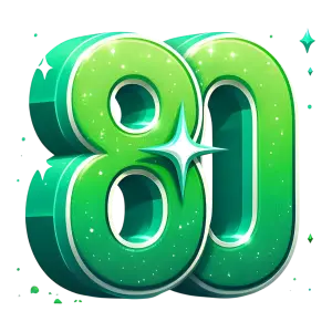 3D Stylized Green Number 80 with Sparkle Effect