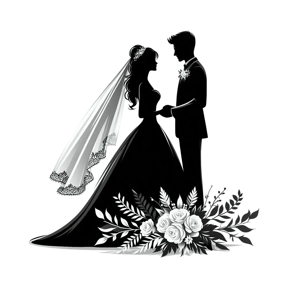Silhouette of Bride and Groom with Bridal Bouquet