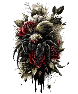 Black and Red Spider with Roses Digital Art Tattoo Design