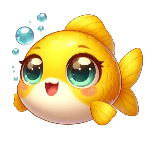 Cute Cartoon Yellow Fish with Big Eyes and Bubbles
