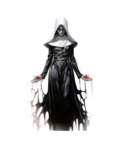 Dark Nun Figure in Black and White Garments with Hollow Cloak Edges