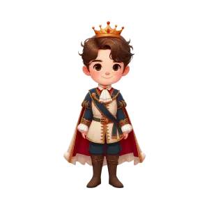 Cute Cartoon Prince with Crown and Royal Cape