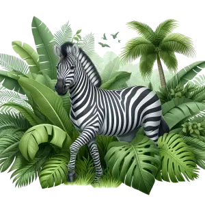 Zebra in Lush Tropical Jungle