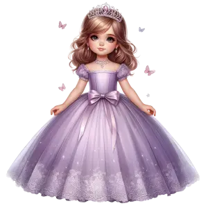 Cute Little Girl in Purple Princess Dress with Tiara