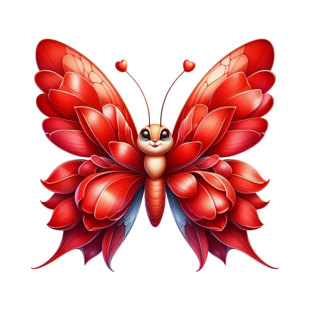 Red Cute Cartoon Butterfly with Heart Antennae