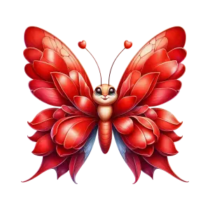 Red Cute Cartoon Butterfly with Heart Antennae