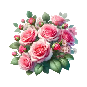 Pink Roses Bouquet with Green Leaves