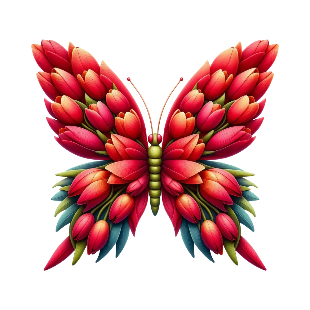 Butterfly with Red and Blue Floral Wings