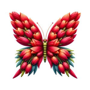 Butterfly with Red and Blue Floral Wings