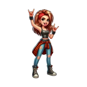 Rock Music Fan Girl Character with Casual Grunge Style