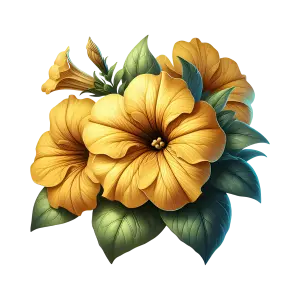 Yellow Petunia Flowers with Green Leaves