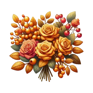 Autumn Bouquet with Yellow and Orange Roses and Berries