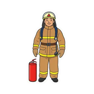 Firefighter in Full Gear with Fire Extinguisher Illustration