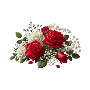 Elegant Bouquet of Red and White Roses with Green Leaves