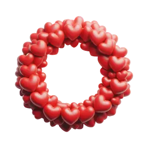 3D Red Heart Wreath Circle on Transparent Background