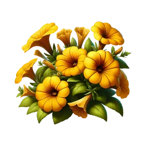Bright Yellow Petunia Flowers with Green Leaves