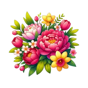 Colorful Floral Bouquet with Peonies and Daffodils