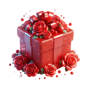 Red Gift Box with Red Roses and Berries