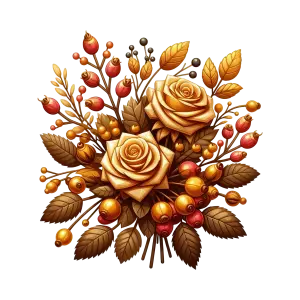 Autumn Orange Rose Bouquet with Berries and Leaves