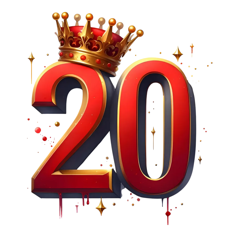 Royal Red and Gold Number 20 with Crown