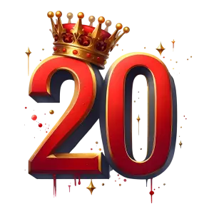 Royal Red and Gold Number 20 with Crown