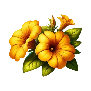 Bright Yellow Petunia Flowers with Green Leaves