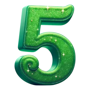 Green Glittery Number 5 with Sparkles