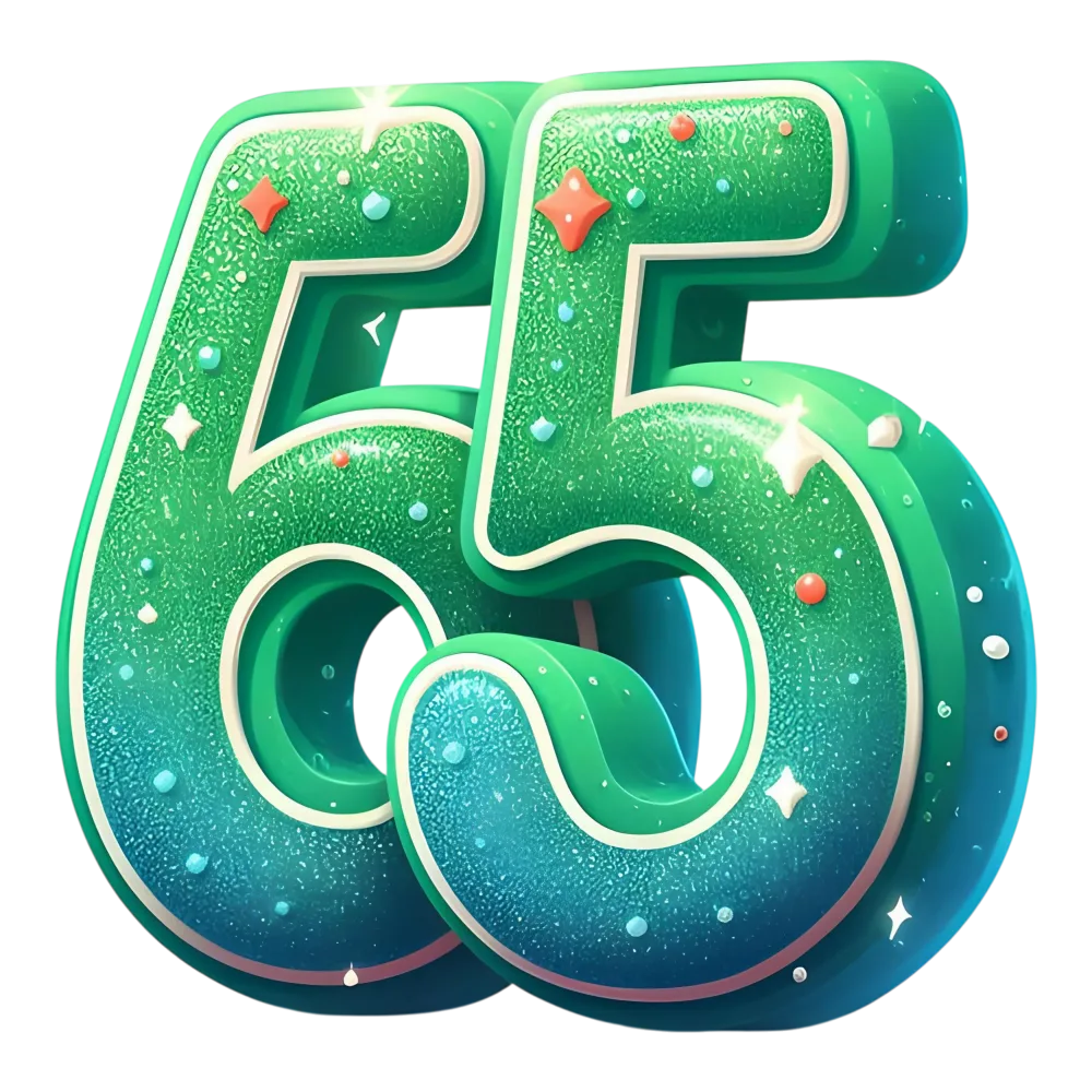 3D Green Number 65 with Decorative Sparkles