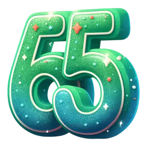 3D Green Number 65 with Decorative Sparkles