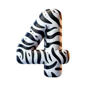 Number 4 with Zebra Pattern Design