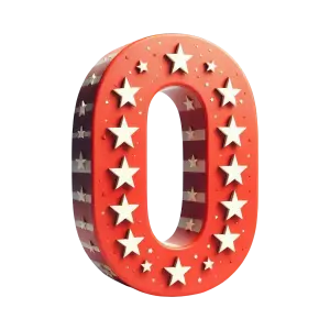3D Red Number Zero with White Stars