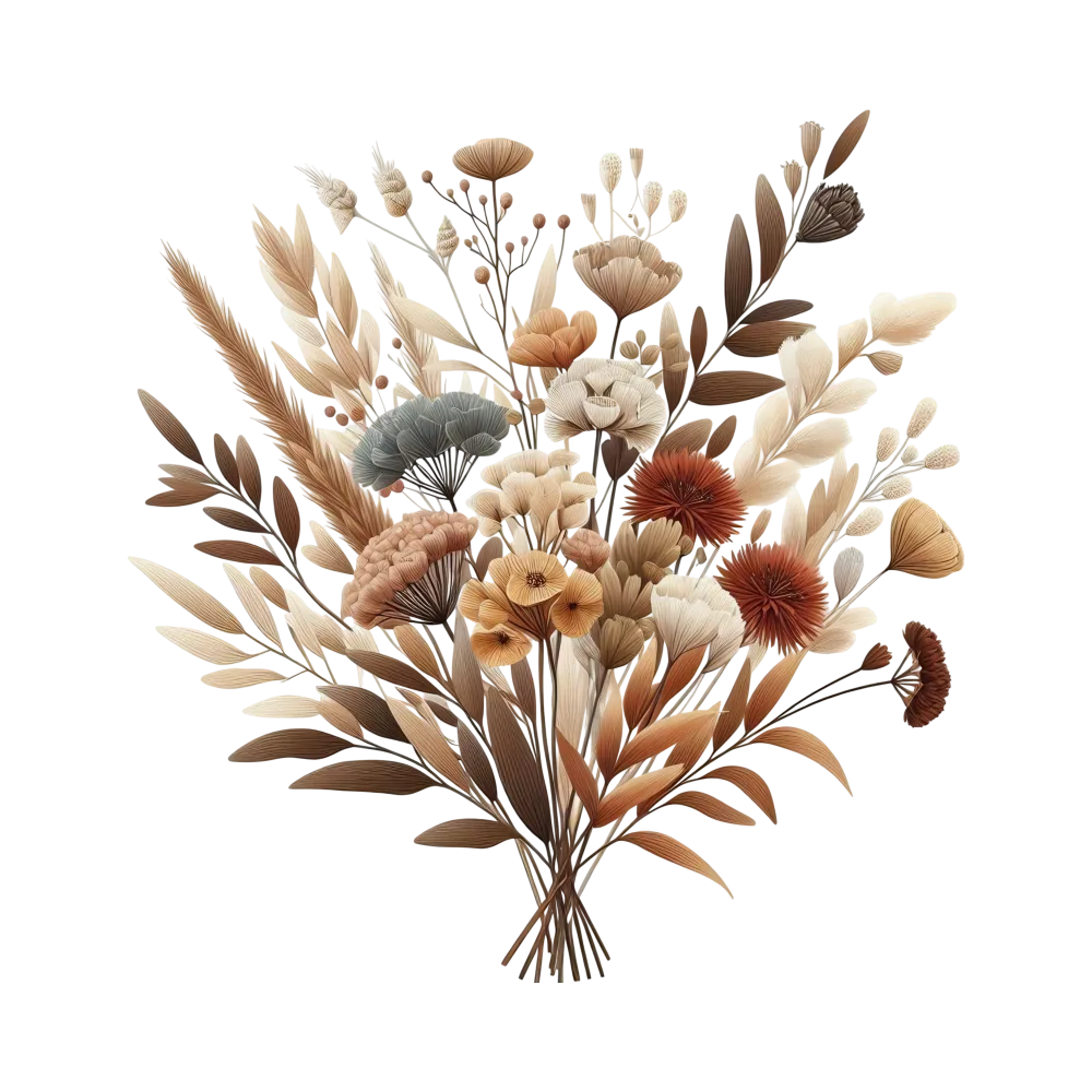 Neutral Toned Dried Flowers Bouquet Illustration