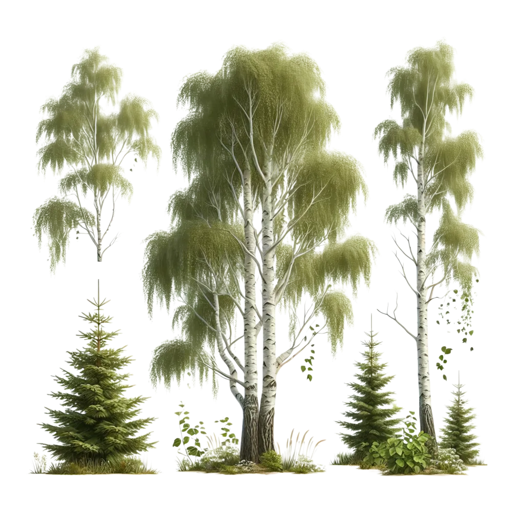 Collection of Realistic Birch and Spruce Trees PNG