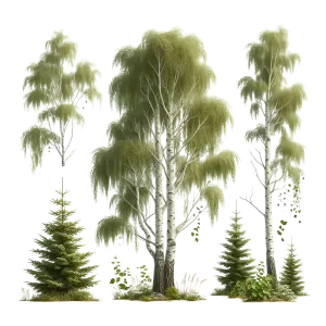 Collection of Realistic Birch and Spruce Trees PNG