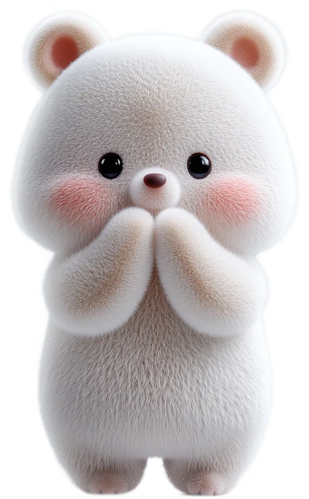 Cute Fluffy White Bear Cartoon Character