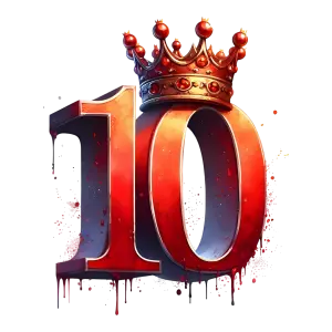Red Number 10 with Royal Crown and Dripping Paint