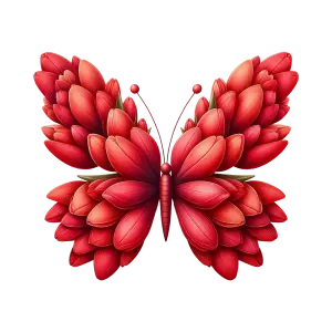 Red Floral Butterfly Illustration with Petal Wings