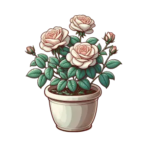 Potted White Roses with Green Leaves Illustration
