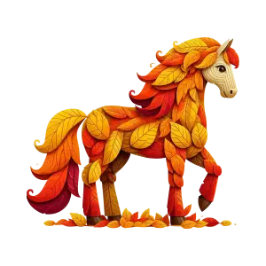 Autumn Horse Made of Colorful Leaves Illustration