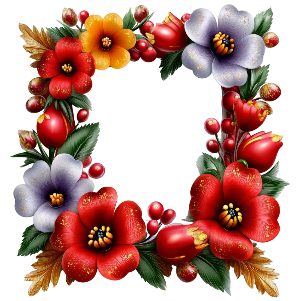 Colorful Floral Square Frame with Red, Orange, and Purple Flowers