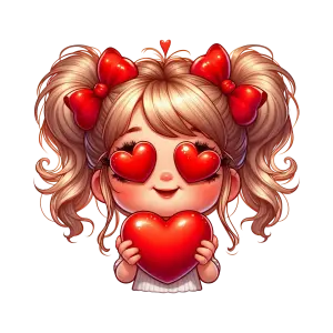 Cute Girl Cartoon Holding Heart with Heart-Shaped Eyes