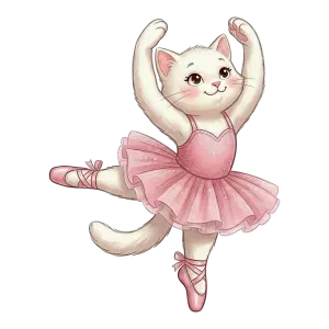 Cute White Cat Ballerina in Pink Tutu and Pointe Shoes