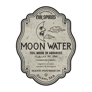 Vintage Style Moon Water Label with Aquarius Theme