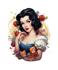 Illustration of Woman with Vintage Hairstyle and Cartoon Characters