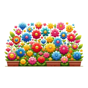Colorful Smiling Cartoon Flowers in Pots