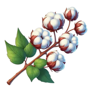 Cotton Plant with Green Leaves and White Cotton Bolls
