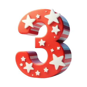 Red Number 3 with White Stars and Stripes