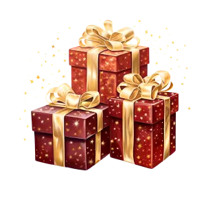 Red Festive Gift Boxes with Gold Ribbons and Sparkles