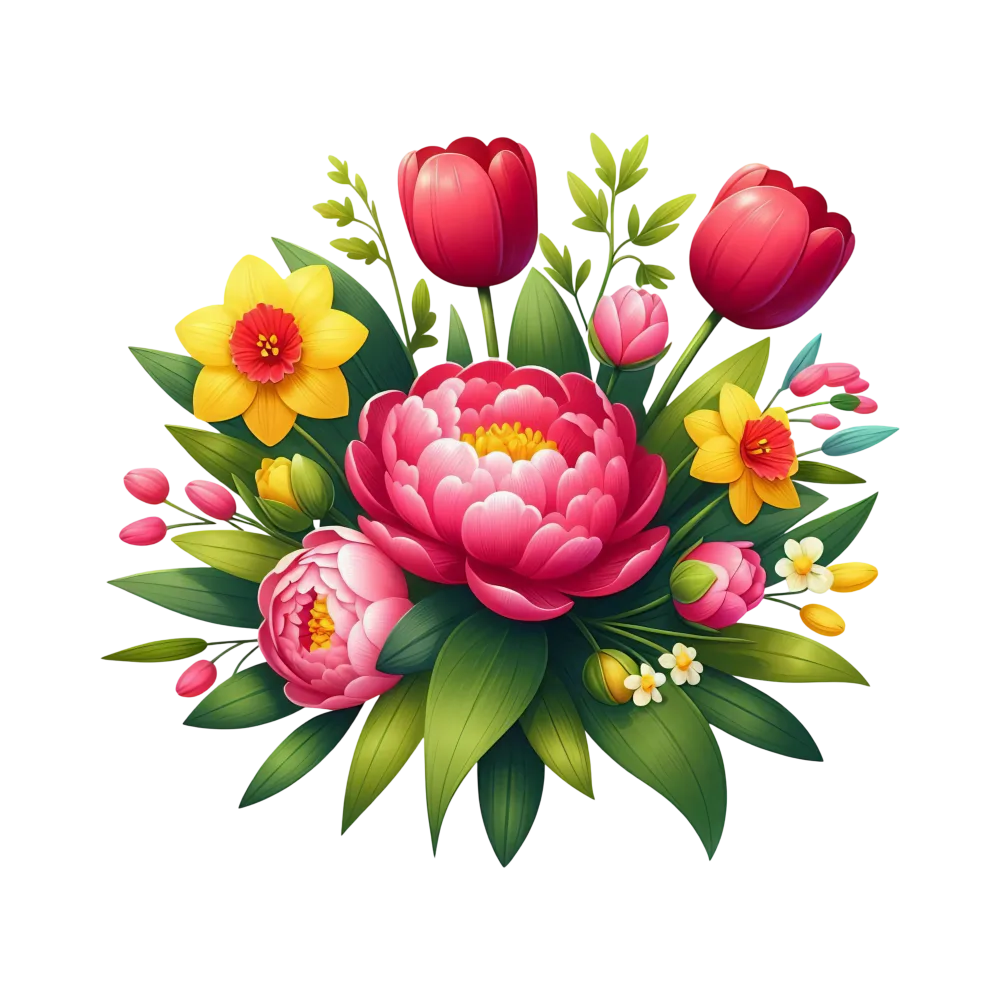 Colorful Spring Flower Bouquet with Tulips and Daffodils